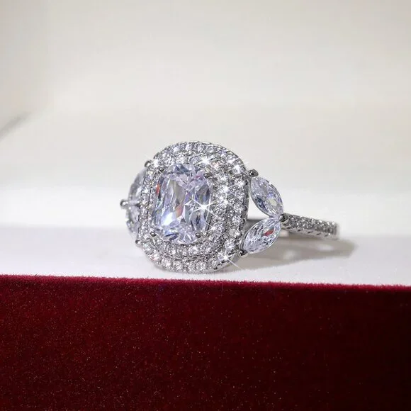 😍Crystal Shiny Large Oval Macro Pave Wedding Romantic Ring for Women, K872 - Picture 9 of 12